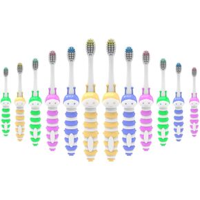Kids Liking Cartoon Toothbrush Bee Design Cute&Fun Soft Bristles Individually Wrapped for Boys and Girls Toddlers 3-12 Year (Green Yellow Blue Pink)