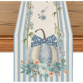 Thanksgiving Day Pink Table Runner 13x72 Inch,Thankful Harvest Pink Pumpkins Floral Decoration Autumn Farmhouse Polka Dot Kitchen Dining Table Runners for Outdoor Home Party Decor
