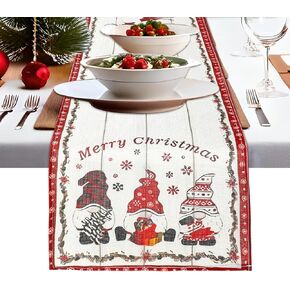 Seasonal Winter Christmas Table Runner, Merry Christmas Gnome Xmas Holiday Kitchen Dining Table Decoration for Home Party Decor, 13 x 71 Inch
