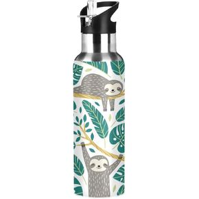 Blue Baseball US Flag Water Bottle with Straw Lid Boys Insulated Stainless Steel Water Flask Sports, 20 Oz Hot Cold