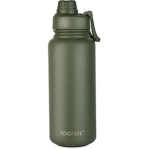 Toofeel 32 oz insulated water bottle，Double Walled Vacuum Insulated Water Bottle with Straw，Leak Proof Locking Lid with Soft Silicone Spout, Reusable, BPA Free, Midnight Black