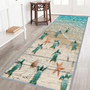 Beach Coastal Runner Rug for Hallway 2x6 Sea Turtle Rugs Nautical Hallway Rugs Teal Blue Area Rug,Turtles on Rustic Vintage Wood Panels,Non-Slip Floor Carpet for Bedroom Entrance Door Mat Washable Rug