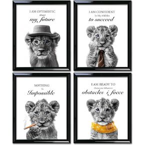 Skyists 4 PCS Raccoon Wall Art Print Posters - Preppy Room Decor Inspirational Quotes Funny Raccoon Pictures for Bedroom, Nursery, library, Office Wall Decor (8 x 10 Unframed)