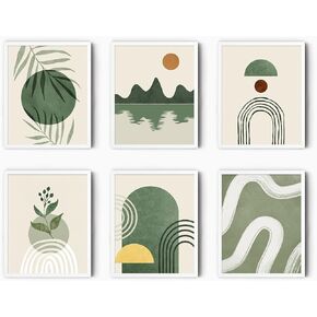 Green Wall Art Prints for Wall Decor,Boho Prints Wall Art Green Posters,Bohemian Wall Art Prints Unframed,11 x 14 inch Set of 4 Sun Moon Mountain Landscape Mid Century Modern Wall Decor for College Dorm
