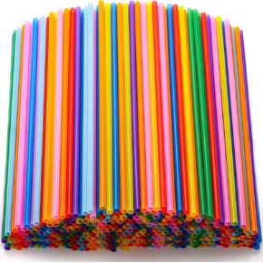 Suwimut 1000 Pack Plastic Disposable Drinking Straws, 10.2 Inch Extra Long Colorful Plastic Straws Disposable Drinking Straws for Coffee Juice and Cocktail