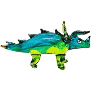 Tiny 2½" Long Green Apatosaurus Dinosaur Glass Figurine - Hand Blown Glass Reptile Miniature Colorful Crystal Decorative Collectible Figurines Home Décor Accents Gifts