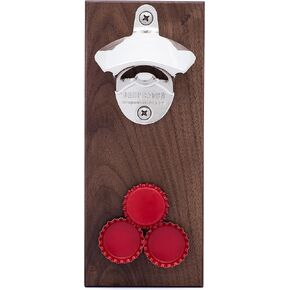Magnetic Bottle Opener | Beer Cap Catcher | Wall Mount Beer Opener with Auto Catch Function | Install magnetically or Wall Mounted | Walnut Finish | Pilsner - Holds Up to 70 Caps