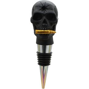Skull Decor Wine Stopper With Bullet Holes Bottle Stopper Gift for Halloween,Christmas, Black