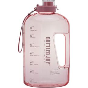 1 Gallon Water Jug with Flip-top Lid&Handle Strap, Leak-proof BPA Free Reusable Time Marker Reminder Large Capacity Water Bottle for Outdoor Sports Gym Hiking 128oz (Pink, 128 oz)
