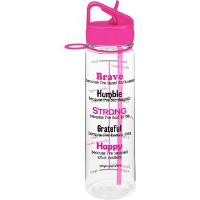 Fight Like a Girl Brave SlimKim 30 oz Motivational Water Bottle with Time Marker & Straw for Breast Cancer Awareness - Reusable Clear Water Bottle for Workout, Gym, Travel - Hot Pink