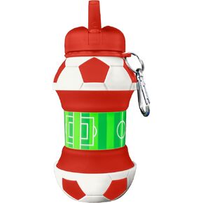 MyAlmaStore BPA-Free Soccer Collapsible Silicon Water Bottle-19 OZ for Kids, Soccer and Sports Outdoor, Summer Trips and Back to School, Easy to Carry
