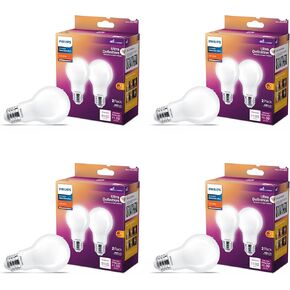 لمبات الإضاءة LED A19 من Philips - مصابيح إضاءة 60 وات خالية من الوميض مع تقنية EyeComfort - لمبة إضاءة بيضاء ناعمة 2700K - 800 لومن - قاعدة E26 - 8 عبوات