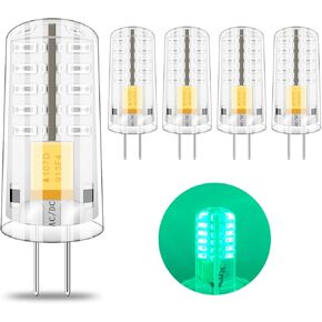 Green G4 LED Bulb 12V AC/DC 2W 20W Halogen Bulb Equivalent, G4 Bi-Pin Base Spotlight Light Lamps for RGB Landscape Holiday Christmas Decorations Halloween Lighting, 5 Packs