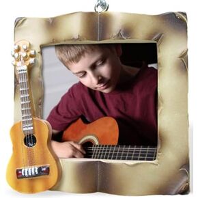BANBERRY DESIGNS Guitar Picture Frame - Photo Ornament - Gift for Guitarist or Teacher - Easel Back - Holds a 2" Picture - 3" H x 3" W