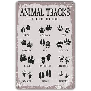 Funny Black Animal Tracks Field Guide Metal Tin Sign Wall Decor Rustic Woodland Theme Nursery Sign for Home Office Nursery Bedroom Decor Gifts