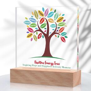 Positive Energy Tree - Large 5.9" x 6.5" Inspirational Office Desk Decor, Premium Acrylic Sign for Home, Mental Health Gifts for Women, Men, Kids,Counselors, and Therapists