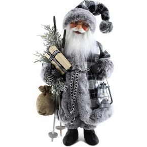 Windy Hill Collection Black & White Stylish Plaid Checkered 16" Inch Santa Claus Standing Figurine Figure Decoration 160018