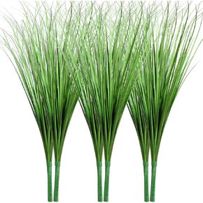 27" Artificial 6 Pack Onion Tall Grass, Greenery Faux Fake Grass Shrubs Plant Wheat Grass for House Home Indoor Outdoor Office Room Gardening Yard