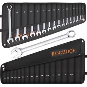 Combination Wrench Set,32-Piece Chrome Vanadium Steel Wrench Set 12-Point SAE & Metric Wrenches 1/4"-1" and 7-22mm with Rolling Pouch