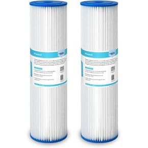 Membrane Solutions 50 Micron Whole House Sediment Water Filter Replacement Cartridge Pleated Water Filter Heavy Duty 20"x4.5", Universal Fits Most Major Brand Systems - 2 Pack