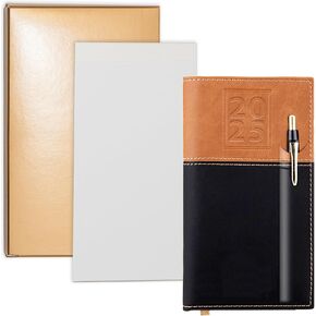 2024 Weekly Pocket Calendar Organizer With Black & Gold Pen Attached | White Notepad For Notetaking - All in a Gold Gift Box | Small Size Soft Leather Cover 6" X 3.5" Black & Brown/Tan Planner (2024)