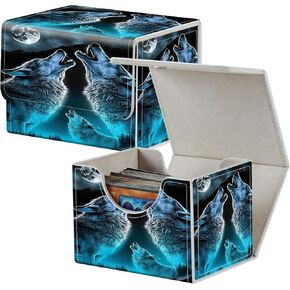 Card Deck Box for MTG Cards,100+ Single Sleeved Cards Trading Card Deck Case,Strong Magnet Magic Gathering Deck Box,PU Leather Trading Card Storage Box for TCG,CCG,MTG Cards,Howling Wolf/Moon