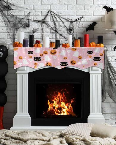 QueenKer Hello Fall Fireplace Mantel Scarf 70" x 17" Thanksgiving Orange Pumpkin Mantel Cover Runner Maple Leaves Mantel Shelf Top Scarf Runner for Holiday Living Room Home Decoration in Kuwait