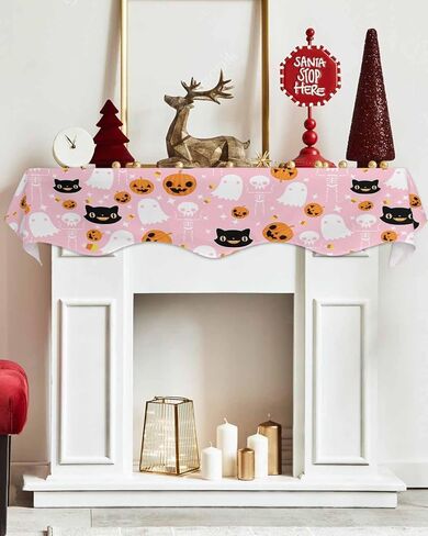 QueenKer Hello Fall Fireplace Mantel Scarf 70" x 17" Thanksgiving Orange Pumpkin Mantel Cover Runner Maple Leaves Mantel Shelf Top Scarf Runner for Holiday Living Room Home Decoration in Kuwait