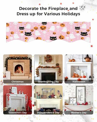QueenKer Hello Fall Fireplace Mantel Scarf 70" x 17" Thanksgiving Orange Pumpkin Mantel Cover Runner Maple Leaves Mantel Shelf Top Scarf Runner for Holiday Living Room Home Decoration in Kuwait