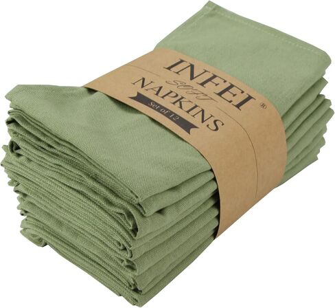 Solid Color Cotton Blended Dinner Cloth Napkins - Set of 12 (17 x 17 inches) - for Events & Home Use (Olive) in Saudi Arabia