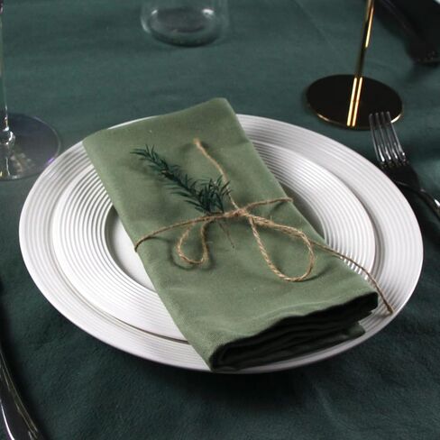 Solid Color Cotton Blended Dinner Cloth Napkins - Set of 12 (17 x 17 inches) - for Events & Home Use (Olive) in Saudi Arabia