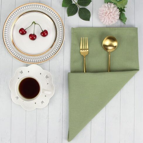 Solid Color Cotton Blended Dinner Cloth Napkins - Set of 12 (17 x 17 inches) - for Events & Home Use (Olive) in Saudi Arabia