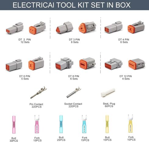Home & Marine & Automotive Electrical Tool Kit Set with DT Deutsch 2 3 4 6 8 12 Pin Grey Connector, Heat Shrink Wire Terminals, with Crimper Stripper Screwdriver Pin Socket Removal Tool in Saudi Arabia