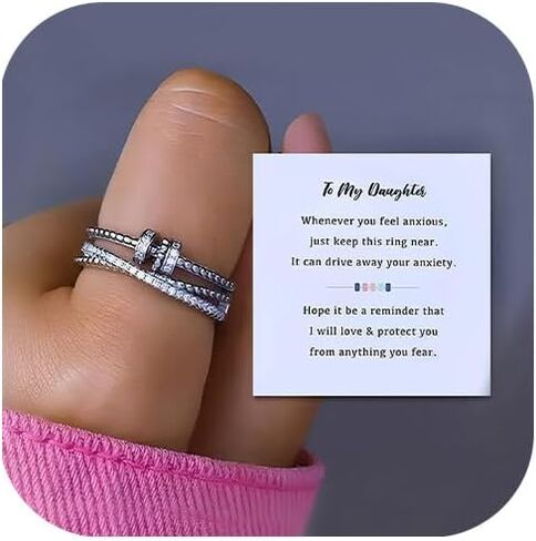 Your Always Charm To My Daughter Ring Highs and Lows Rings for Women Double Wave Rings Inspirational Rings for Daughter from Mom in Saudi Arabia