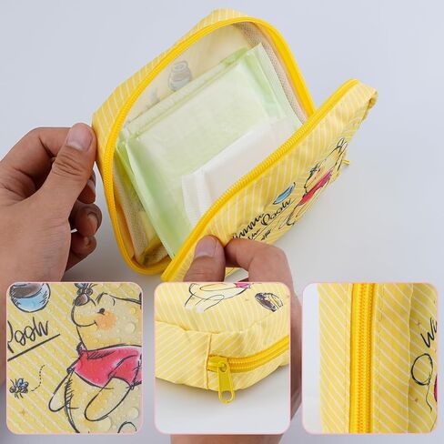 قطعتان من حامل فترة تخزين المناديل الصحية من Pooh Bear، حقيبة تخزين الفوط الصحية Eeyore Piglet، حامل وسادة تامبون للنساء (أصفر) in Kuwait