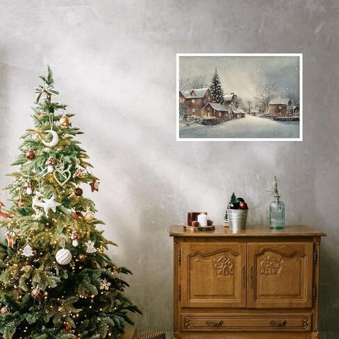 Huabsad Vintage Christmas Canvas Wall Art 18th Century Winter Village Landscape Famous Oil Painting Art Work Prints Farmhouse Aesthetic Pictures Wall Decor 12x16in Unframed in Saudi Arabia