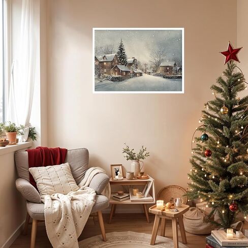 Huabsad Vintage Christmas Canvas Wall Art 18th Century Winter Village Landscape Famous Oil Painting Art Work Prints Farmhouse Aesthetic Pictures Wall Decor 12x16in Unframed in Saudi Arabia