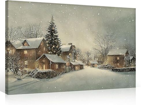 Huabsad Vintage Christmas Canvas Wall Art 18th Century Winter Village Landscape Famous Oil Painting Art Work Prints Farmhouse Aesthetic Pictures Wall Decor 12x16in Unframed in Saudi Arabia