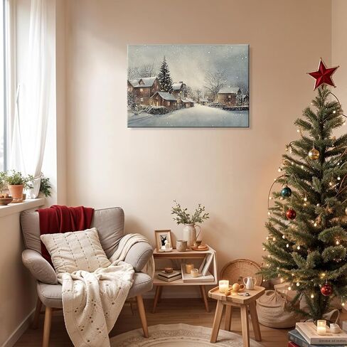 Huabsad Vintage Christmas Canvas Wall Art 18th Century Winter Village Landscape Famous Oil Painting Art Work Prints Farmhouse Aesthetic Pictures Wall Decor 12x16in Unframed in Saudi Arabia