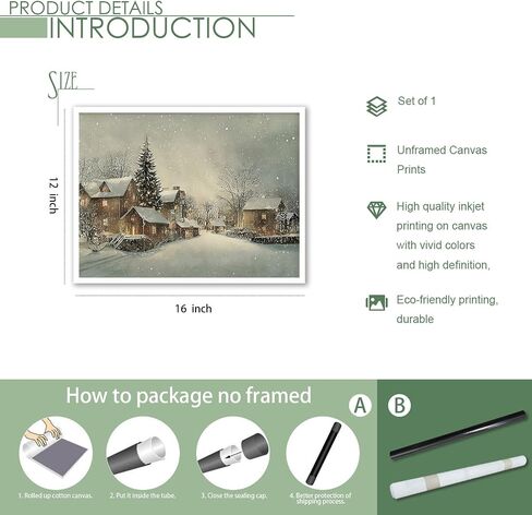 Huabsad Vintage Christmas Canvas Wall Art 18th Century Winter Village Landscape Famous Oil Painting Art Work Prints Farmhouse Aesthetic Pictures Wall Decor 12x16in Unframed in Saudi Arabia