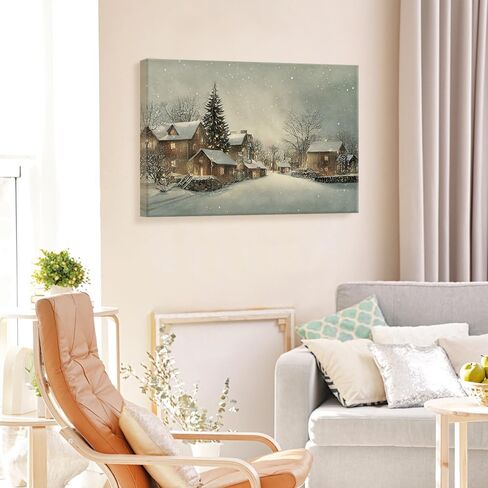 Huabsad Vintage Christmas Canvas Wall Art 18th Century Winter Village Landscape Famous Oil Painting Art Work Prints Farmhouse Aesthetic Pictures Wall Decor 12x16in Unframed in Saudi Arabia
