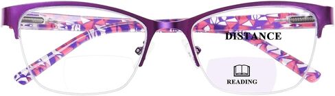 FONHCOO Bifocal Reading Glasses for Women, Metal Spring Hinge Blue Light Blocking Half Frame Readers Anti UV/Glare/Eyestrain in Saudi Arabia