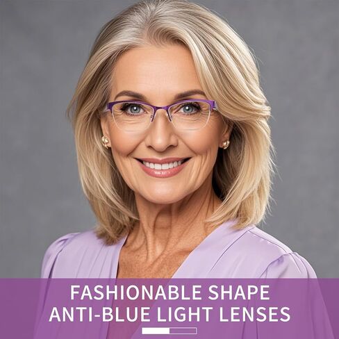 FONHCOO Bifocal Reading Glasses for Women, Metal Spring Hinge Blue Light Blocking Half Frame Readers Anti UV/Glare/Eyestrain in Saudi Arabia
