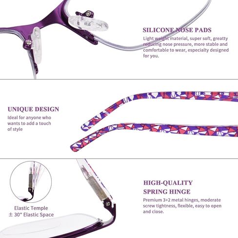 FONHCOO Bifocal Reading Glasses for Women, Metal Spring Hinge Blue Light Blocking Half Frame Readers Anti UV/Glare/Eyestrain in Saudi Arabia