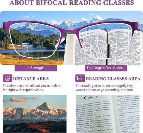 FONHCOO Bifocal Reading Glasses for Women, Metal Spring Hinge Blue Light Blocking Half Frame Readers Anti UV/Glare/Eyestrain in Saudi Arabia