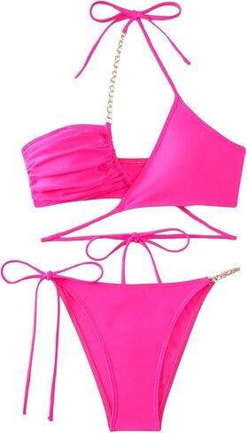 OYOANGLE Women's 2 Piece Bikini Set Criss Cross Halter String Swimsuit Tie Side Bathing Suits in Kuwait