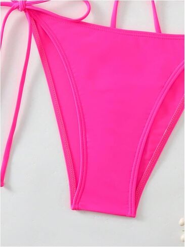 OYOANGLE Women's 2 Piece Bikini Set Criss Cross Halter String Swimsuit Tie Side Bathing Suits in Kuwait