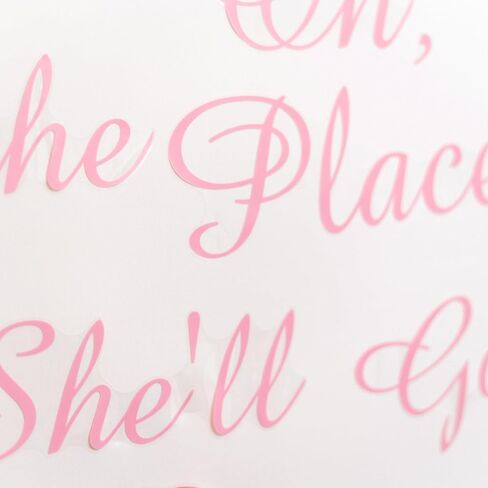 Oh The Places She'll Go Sign Decal - The Places She'll Go Backdrop Sign,Hot Air Balloons Boy or Girl Decals - Nursery Bedroom - Word Art Vinyl Sticker(Pink She'll go) in Saudi Arabia