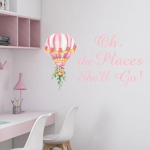 Oh The Places She'll Go Sign Decal - The Places She'll Go Backdrop Sign,Hot Air Balloons Boy or Girl Decals - Nursery Bedroom - Word Art Vinyl Sticker(Pink She'll go) in Saudi Arabia