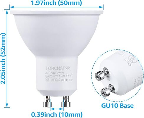 TORCHSTAR 12-Pack GU10 LED Bulbs Dimmable, 500LM 50W Halogen Equivalent, 4000K Cool White, 40° Beam Angle MR16 Spot Light Bulb for Recessed Lighting Track Lighting, UL & Energy Star Listed in Saudi Arabia